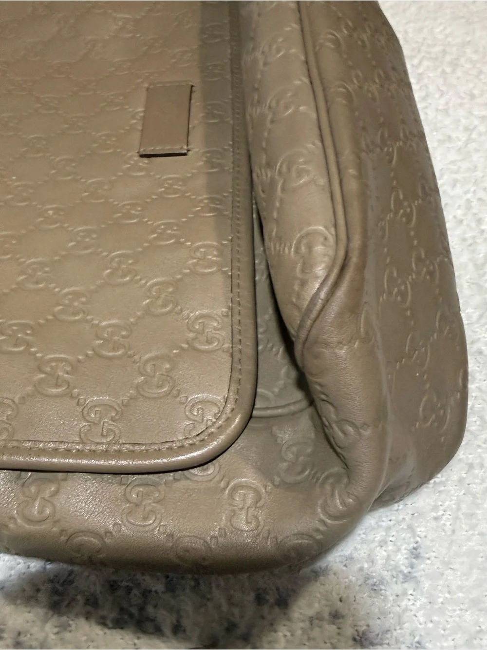 Gucci Taupe Brown Embossed Leather Messenger Bag